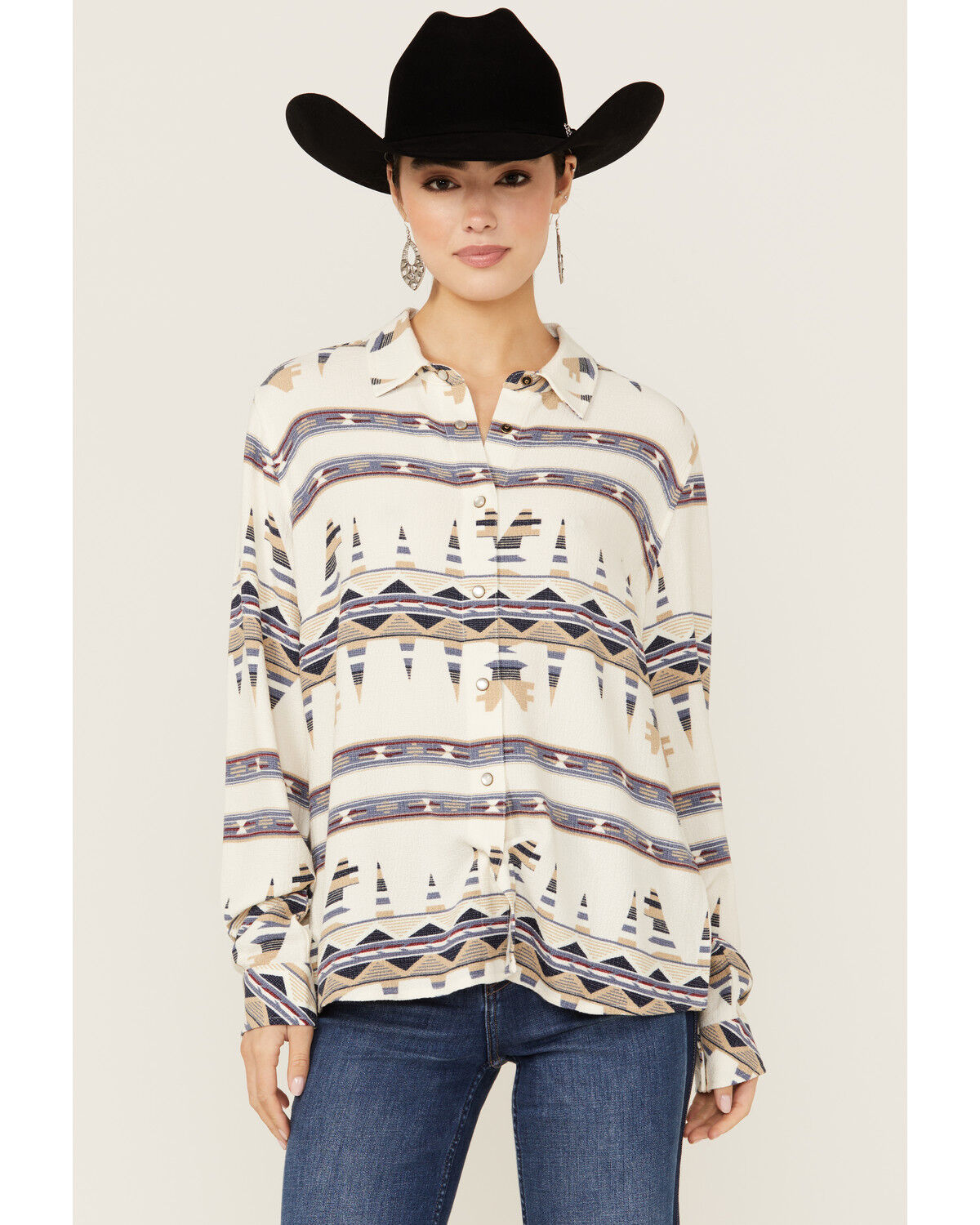 Image #1 - Idyllwind Women's Featherlight Printed Long Sleeve Pearl Snap Western Shirt, Ivory, hi-res