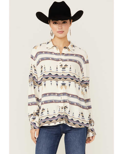 Image #1 - Idyllwind Women's Featherlight Printed Long Sleeve Pearl Snap Western Shirt , Ivory, hi-res