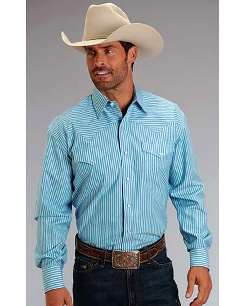 Stetson Men's Striped Long Sleeve Western Shirt, Blue, hi-res