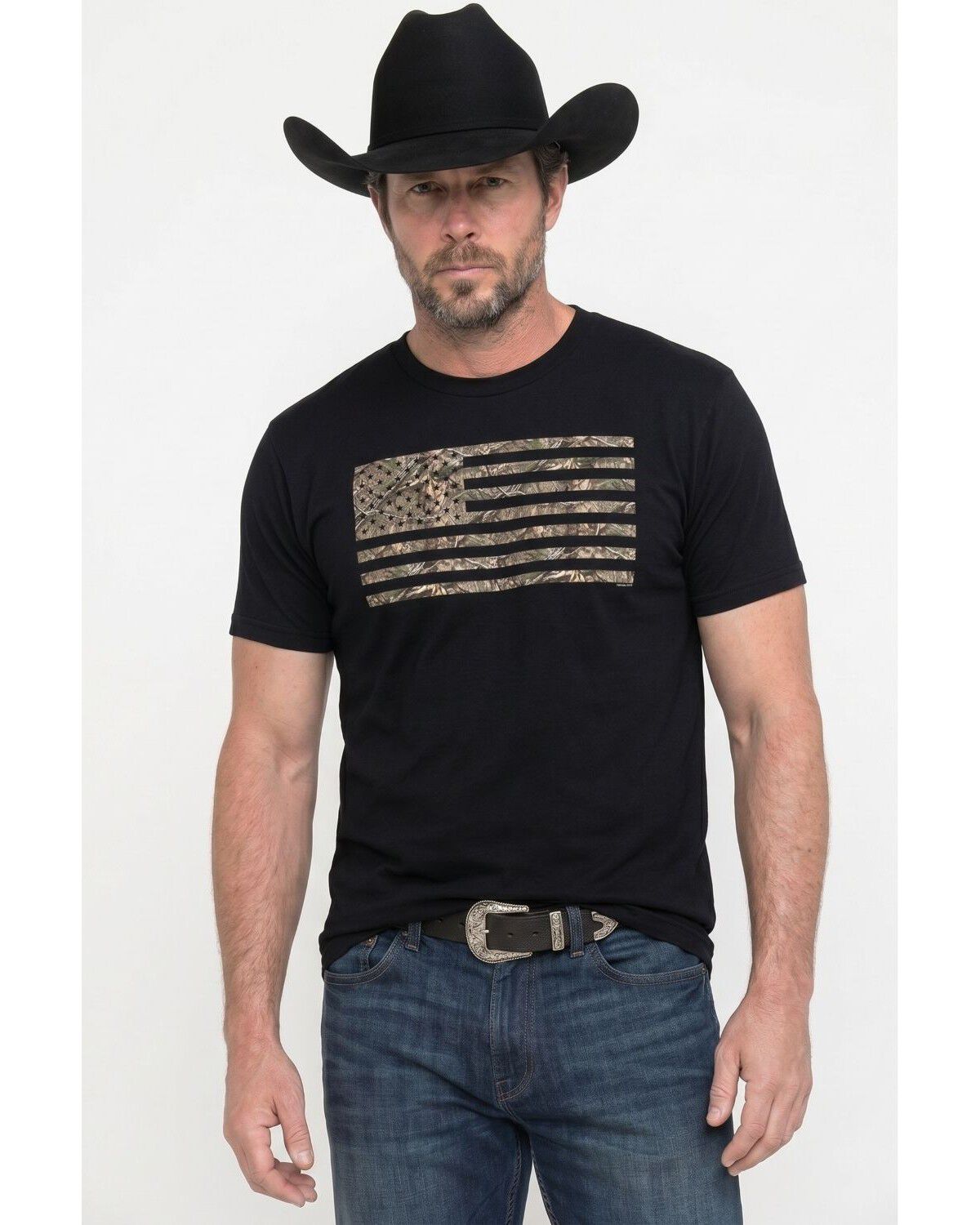 Mossy Oak Men's The Land American Flag Short Sleeve Graphic T-Shirt, Black, hi-res