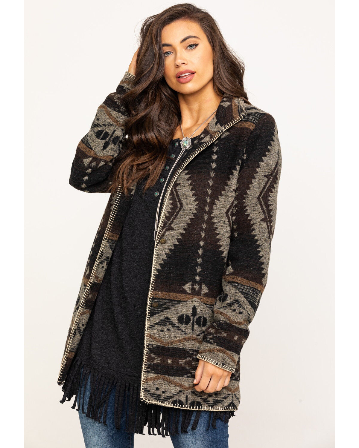 Image #1 - Outback Trading Co. Women's Brown Aztec Moree Jacket, Brown, hi-res