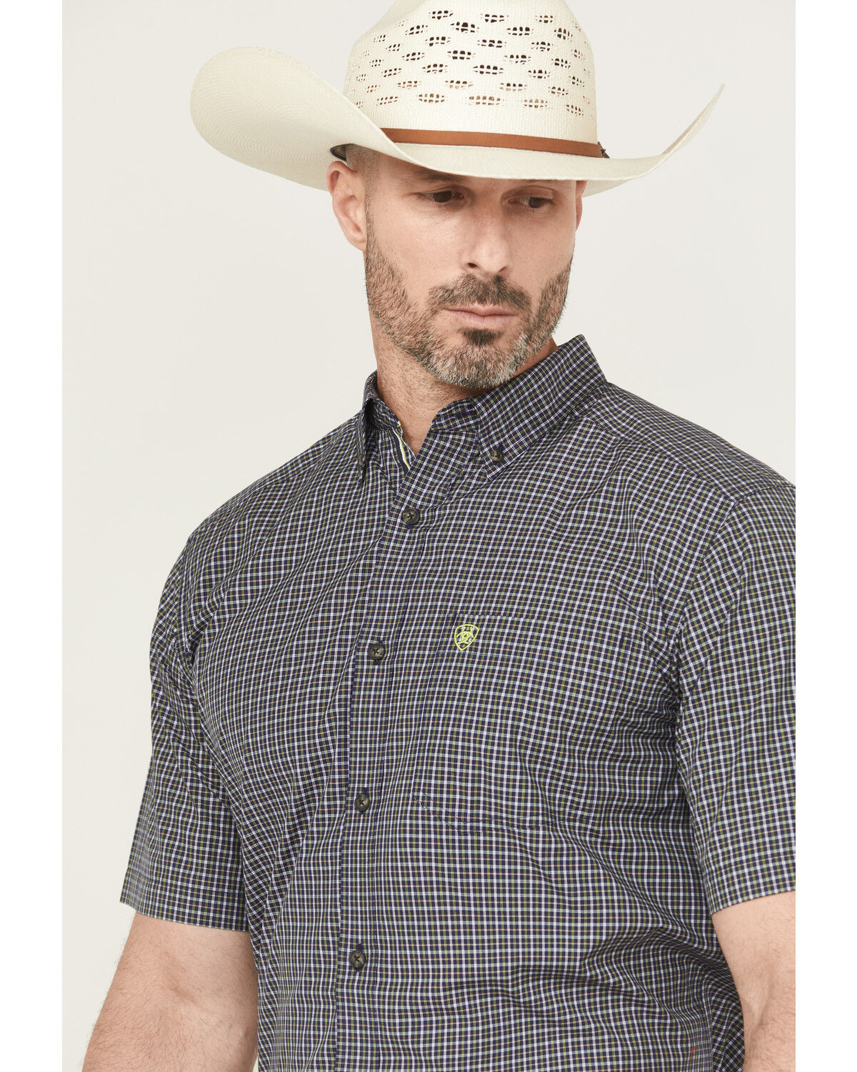 Image #2 - Ariat Men's Pro Series Caspian Plaid Print Short Sleeve Button-Down Western Shirt - Big, Navy, hi-res