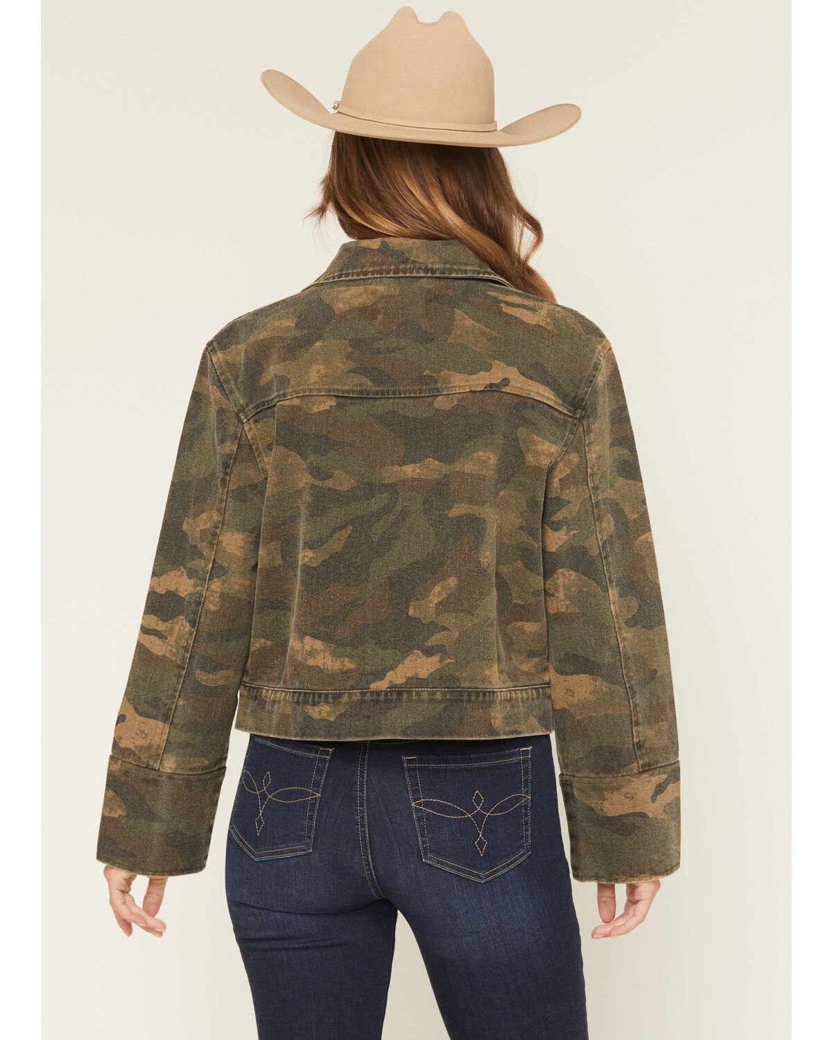 Image #4 - Ashley Women's Camo Print Denim Shacket, Green, hi-res