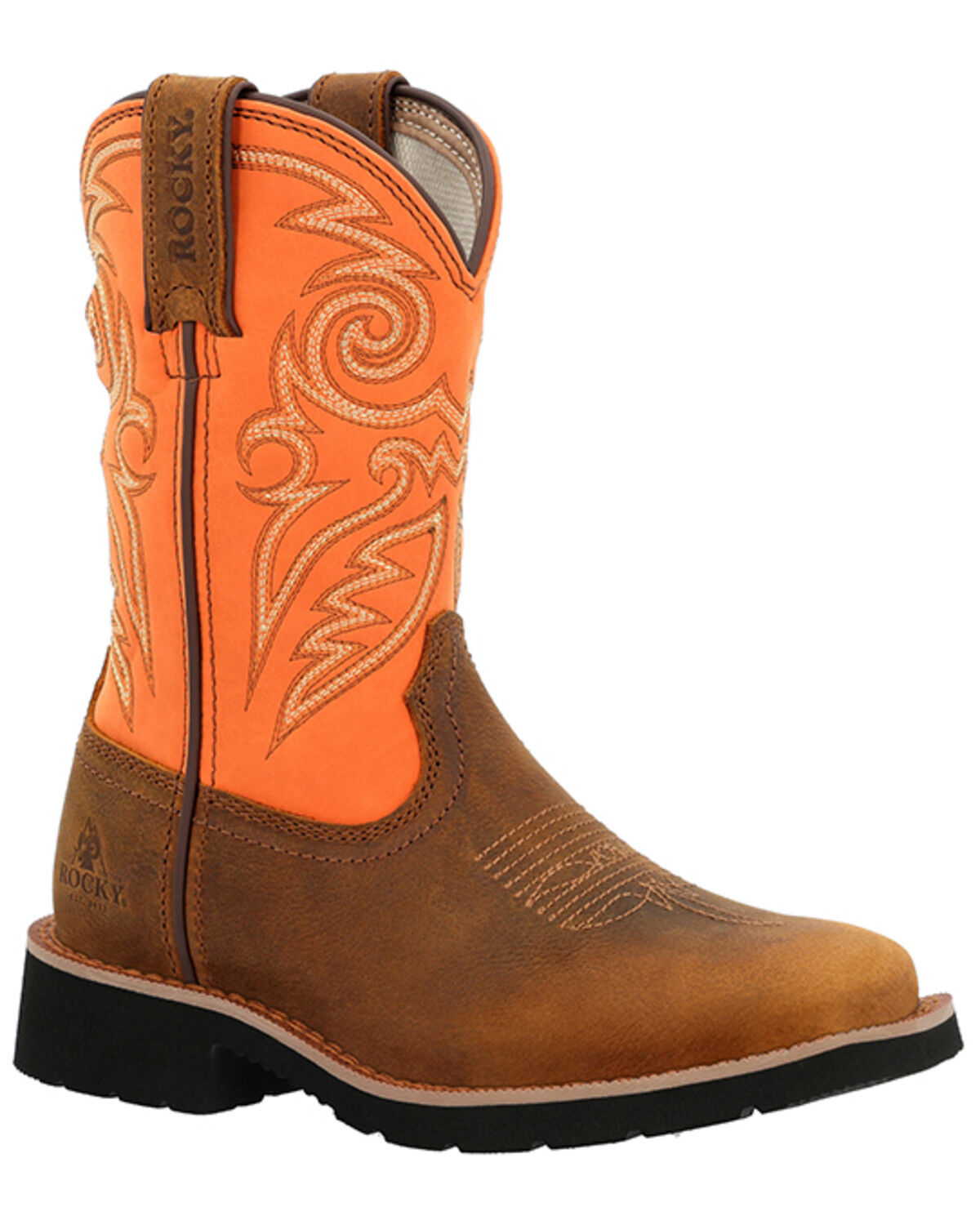 Image #1 - Rocky Boys' Monocrepe Western Boots - Broad Square Toe, Orange, hi-res