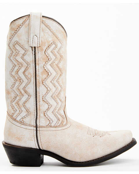 Image #2 - Laredo Women's Rustic Bone Overlay Western Boots - Square Toe, Off White, hi-res
