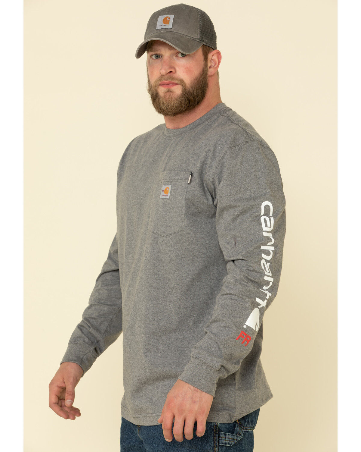 Image #1 - Carhartt Men's FR Midweight Signature Logo Long Sleeve Work Shirt, Grey, hi-res