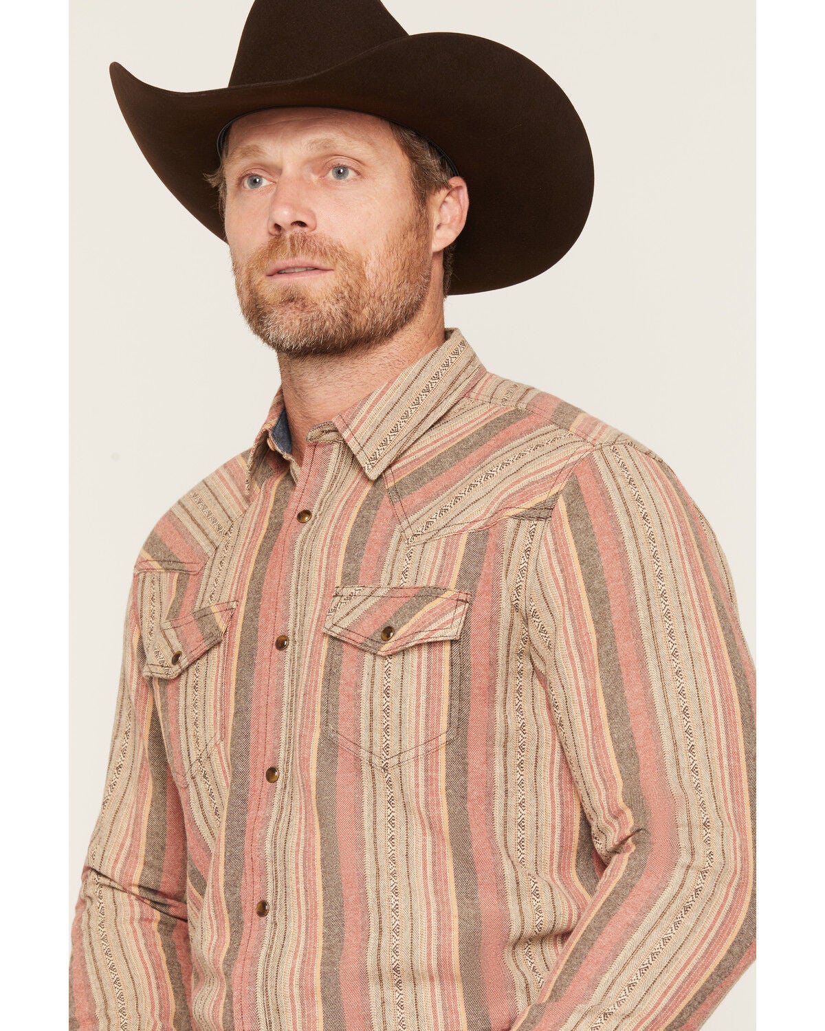 Image #2 - Cody James Men's Truckee Striped Long Sleeve Snap Flannel Shirt - Tall, Bark, hi-res