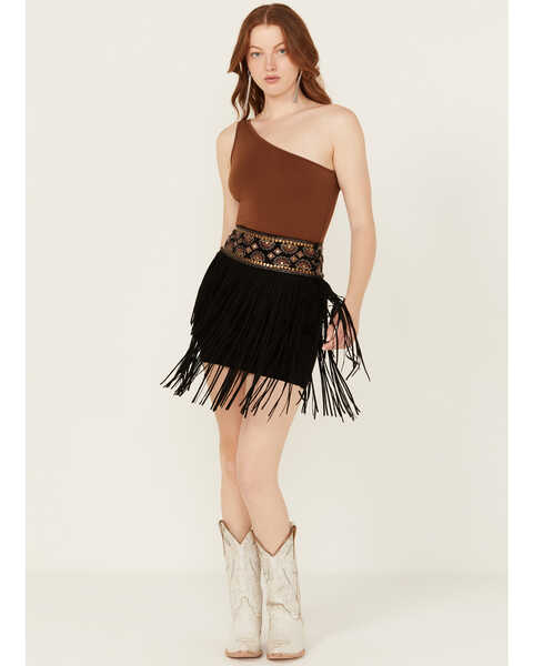 Image #1 - Shyanne Women's Decorated Waist Fringe Skirt , Black, hi-res