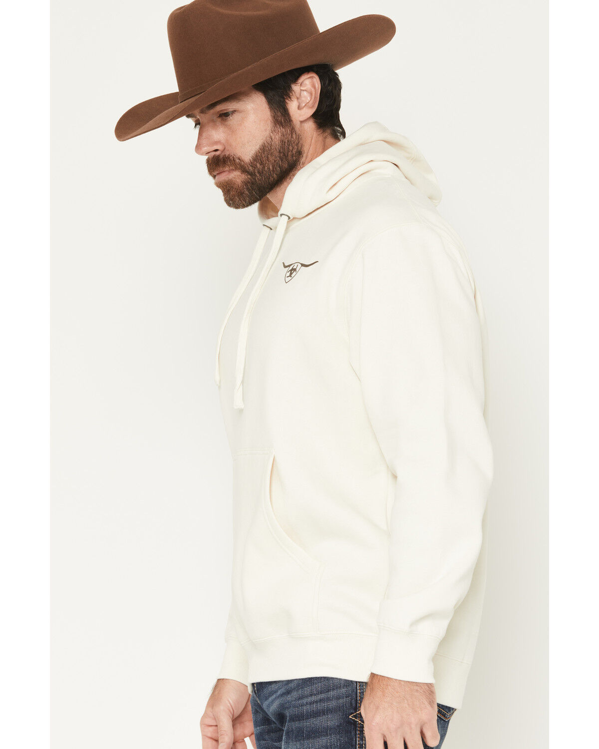 Image #3 - Ariat Men's Logo Shield Steerhead Graphic Hooded Sweatshirt, Oatmeal, hi-res