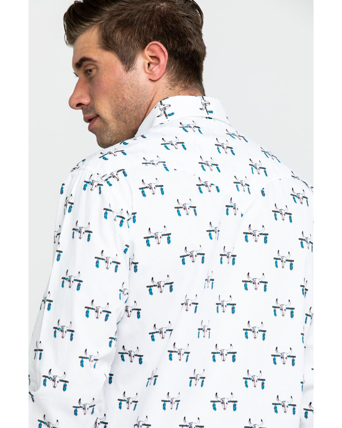 Image #5 - Rock & Roll Denim Men's Bull Skull Print Long Sleeve Western Shirt, Charcoal, hi-res