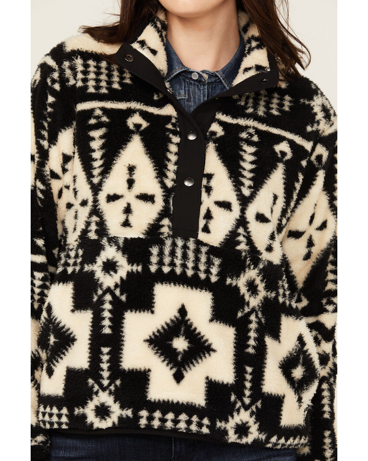 Image #3 - Ariat Women's Berber Southwestern Print Sherpa Pullover, Black, hi-res