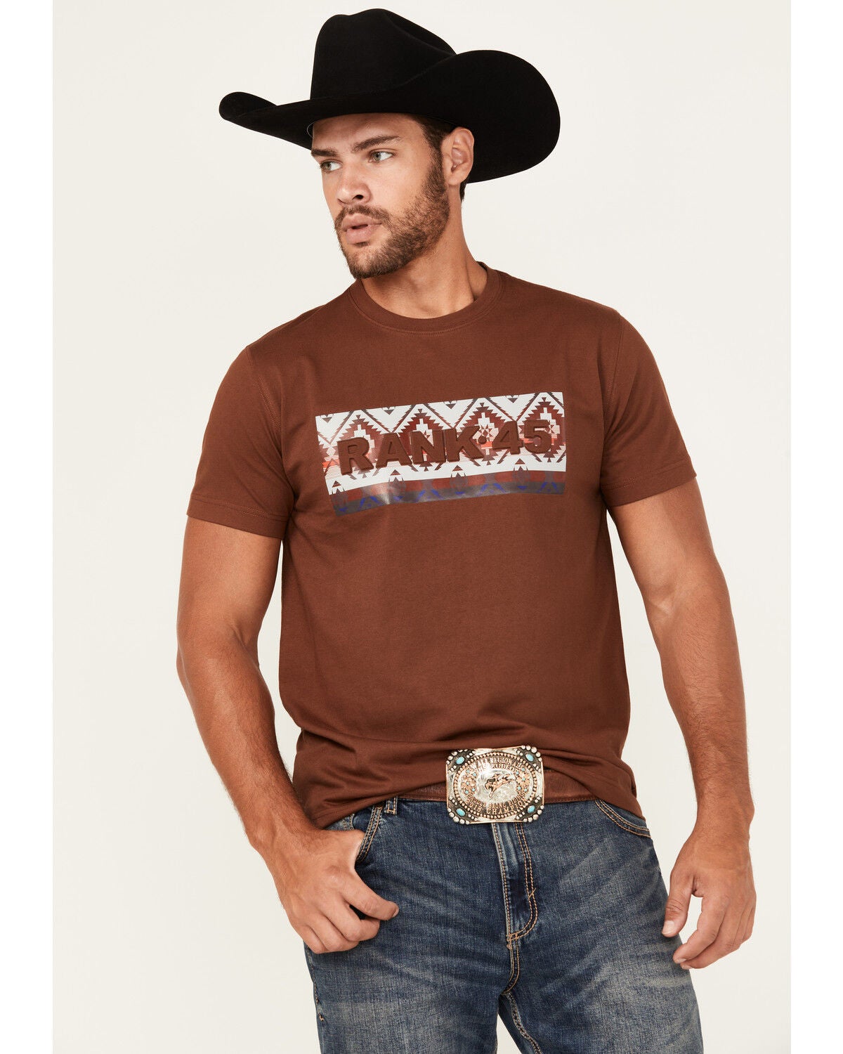 RANK 45&reg; Men's Logo Southwestern Print Short Sleeve Graphic T-Shirt, Coffee, hi-res