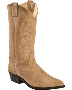 Old West Roughout Suede Cowboy Boots - Pointed Toe, Natural, hi-res