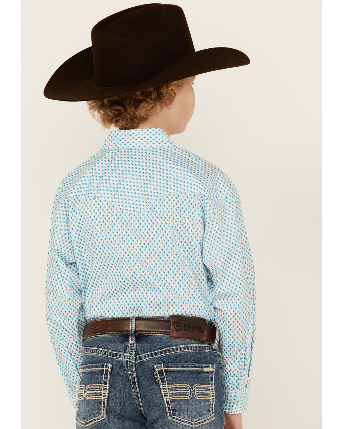 Image #4 - Rock & Roll Denim Boys' Dizzy Geo Print Long Sleeve Pearl Snap Western Shirt, Turquoise, hi-res