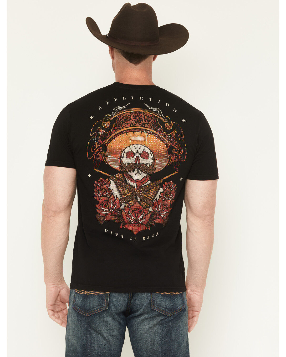 Image #4 - Affliction Men's Viva La Raza Rhinestone Short Sleeve Graphic T-Shirt, Black, hi-res