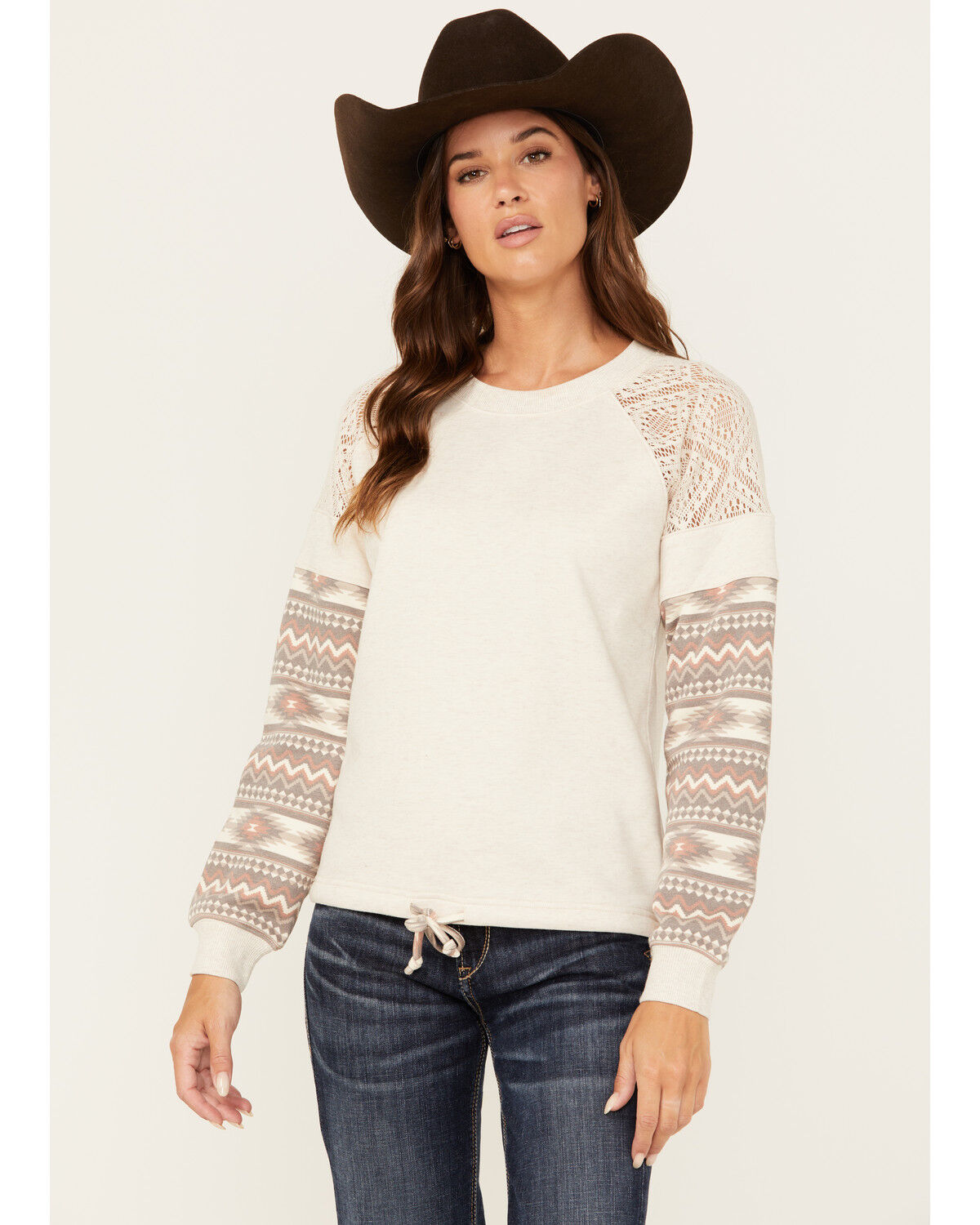 Image #1 - Shyanne Women's Wanda Fleece Mix Pullover Sweatshirt, Oatmeal, hi-res