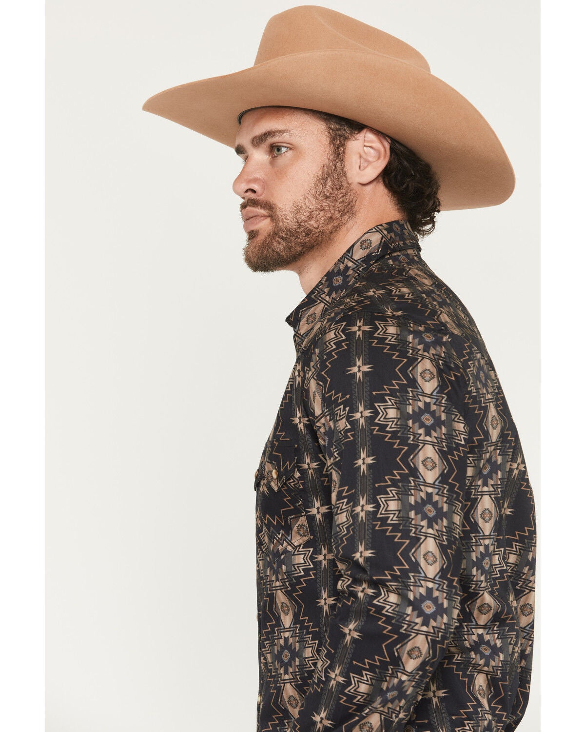 Image #2 - Rock & Roll Denim Men's Southwestern Print Long Sleeve Snap Stretch Western Shirt, Black, hi-res