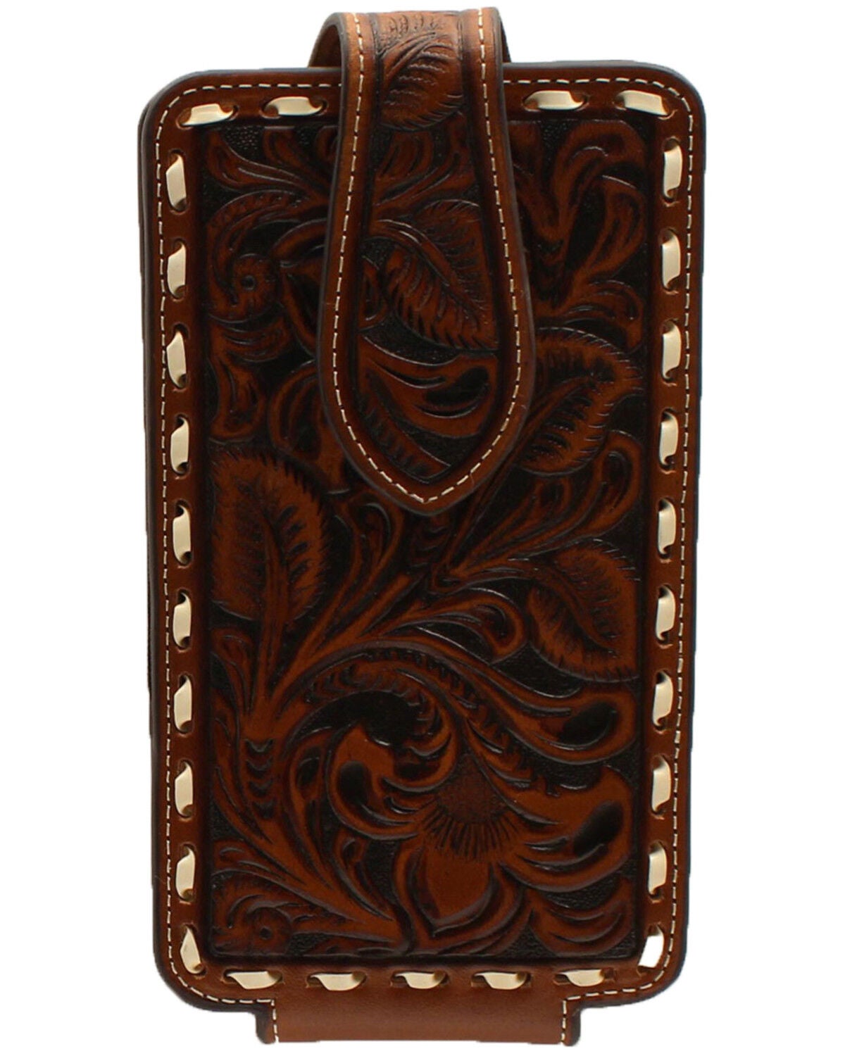Ariat Men's Cell Phone Case Tooled Wallet, Brown, hi-res