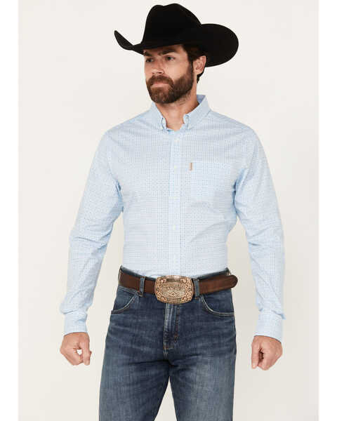 Image #1 - Ariat Men's Madden Geo Print Long Sleeve Button-Down Stretch Western Shirt, Light Blue, hi-res