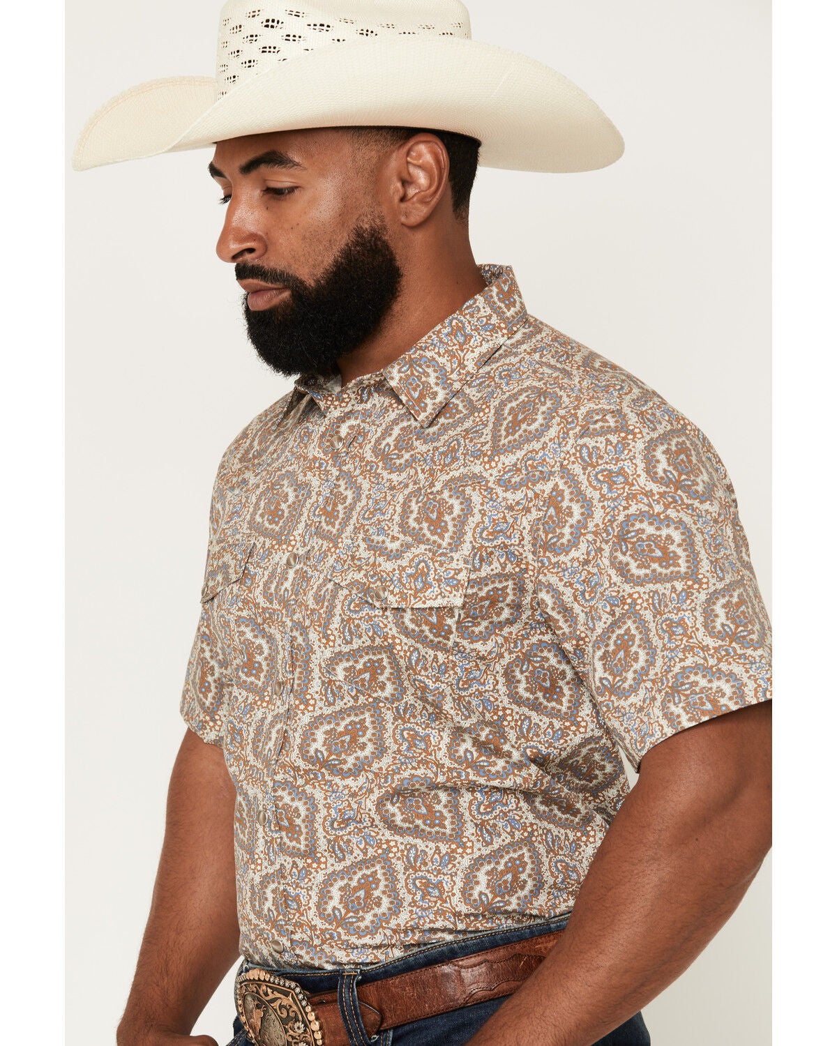 Image #2 - Gibson Trading Co Men's Throwback Energy Paisley Print Short Sleeve Snap Western Shirt, Cream, hi-res