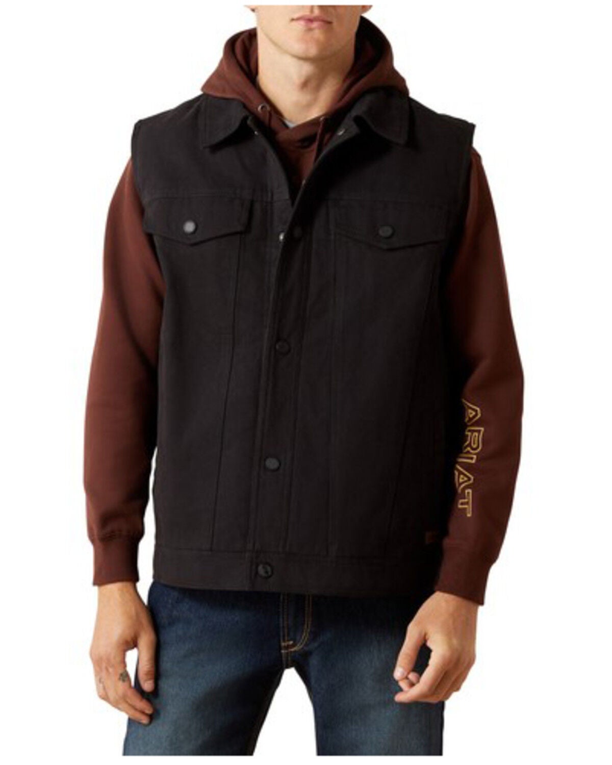 Image #1 - Ariat Men's Canvas Rancher Vest, Black, hi-res