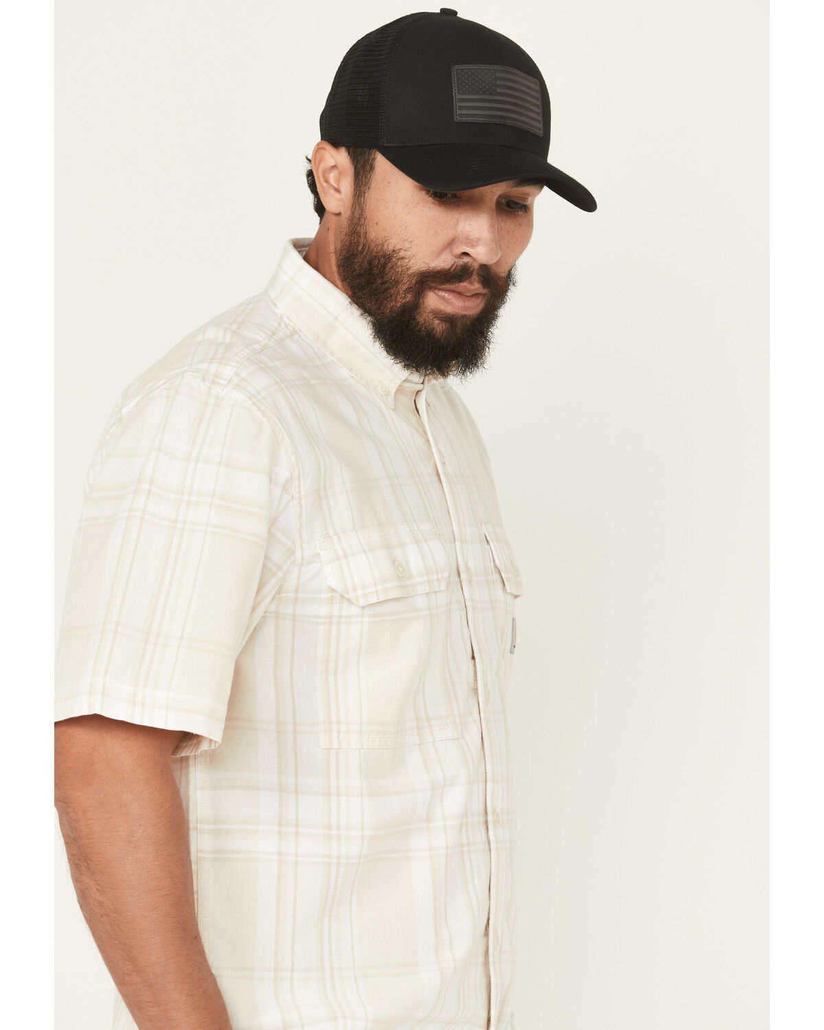 Image #2 - Carhartt Men's Plaid Print Loose Fit Midweight Short Sleeve Button-Down Work Shirt, White, hi-res