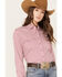 Image #2 - Cinch Women's Geo Print Long Sleeve Western Snap Shirt, Pink, hi-res