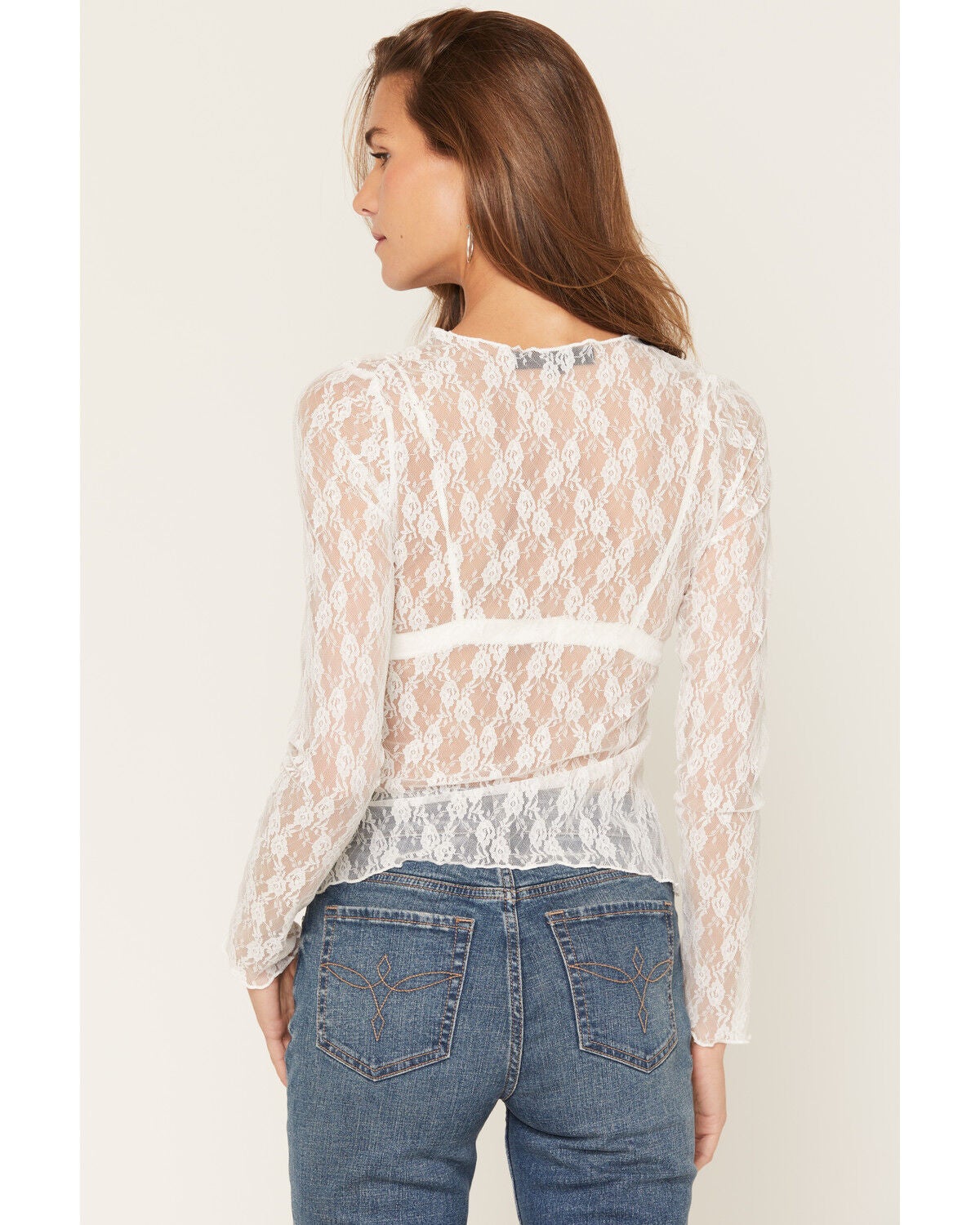 Image #4 - Ash & Violet Women's Lace Stretch Sheer Top, White, hi-res