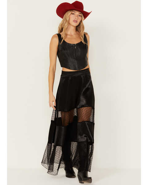 Image #1 - Wild Moss Women's Satin and Lace Maxi Skirt , Black, hi-res