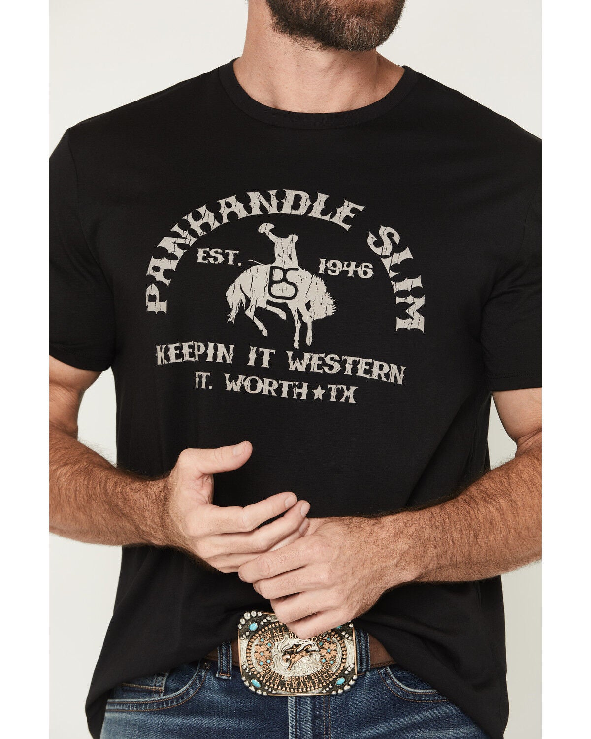 Image #3 - Panhandle Slim Men's Logo Short Sleeve Graphic T-Shirt, Black, hi-res