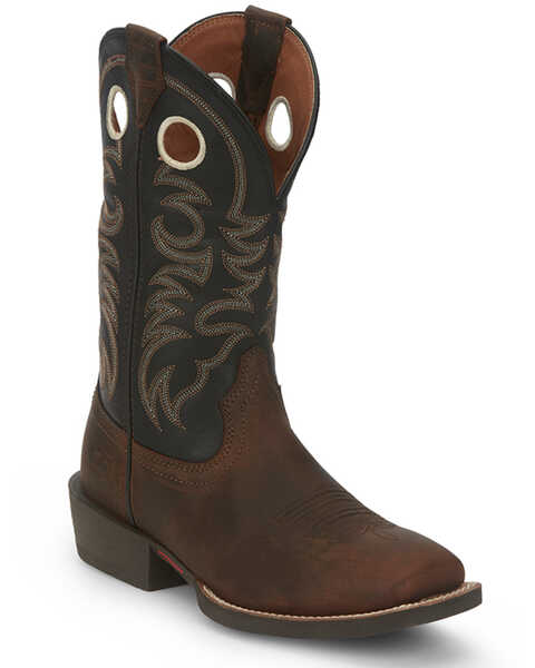 Justin Men's Muley Performance Western Boots - Broad Square Toe , Brown, hi-res