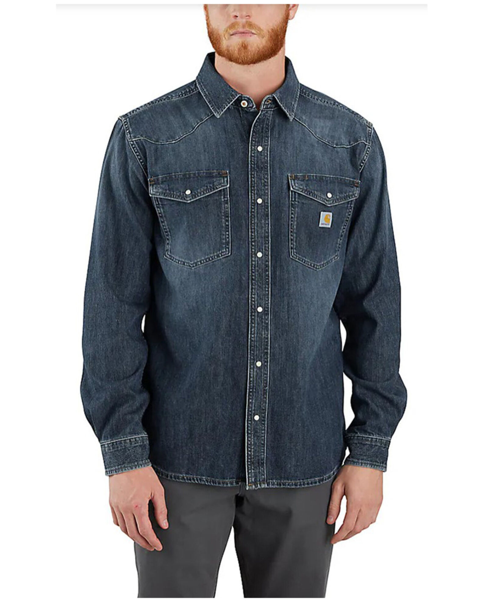 Carhartt Men s Montana Relaxed Fit Medium Washed Long Sleeve Snap Denim Work Shirt Sheplers