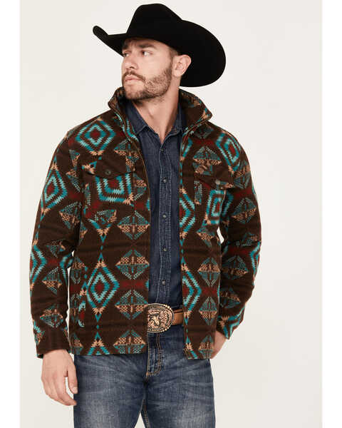 Powder River Outfitters by Panhandle Men's Wool Multicolor Zip Snap Jacket, Dark Brown, hi-res