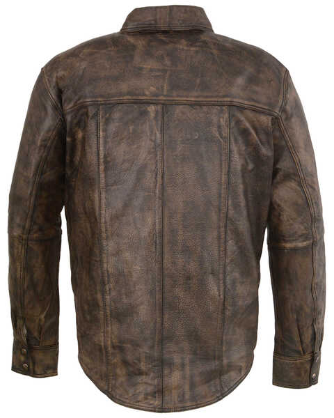 Image #3 - Milwaukee Leather Men's Distressed Light Leather Snap Front Shirt, Black/tan, hi-res