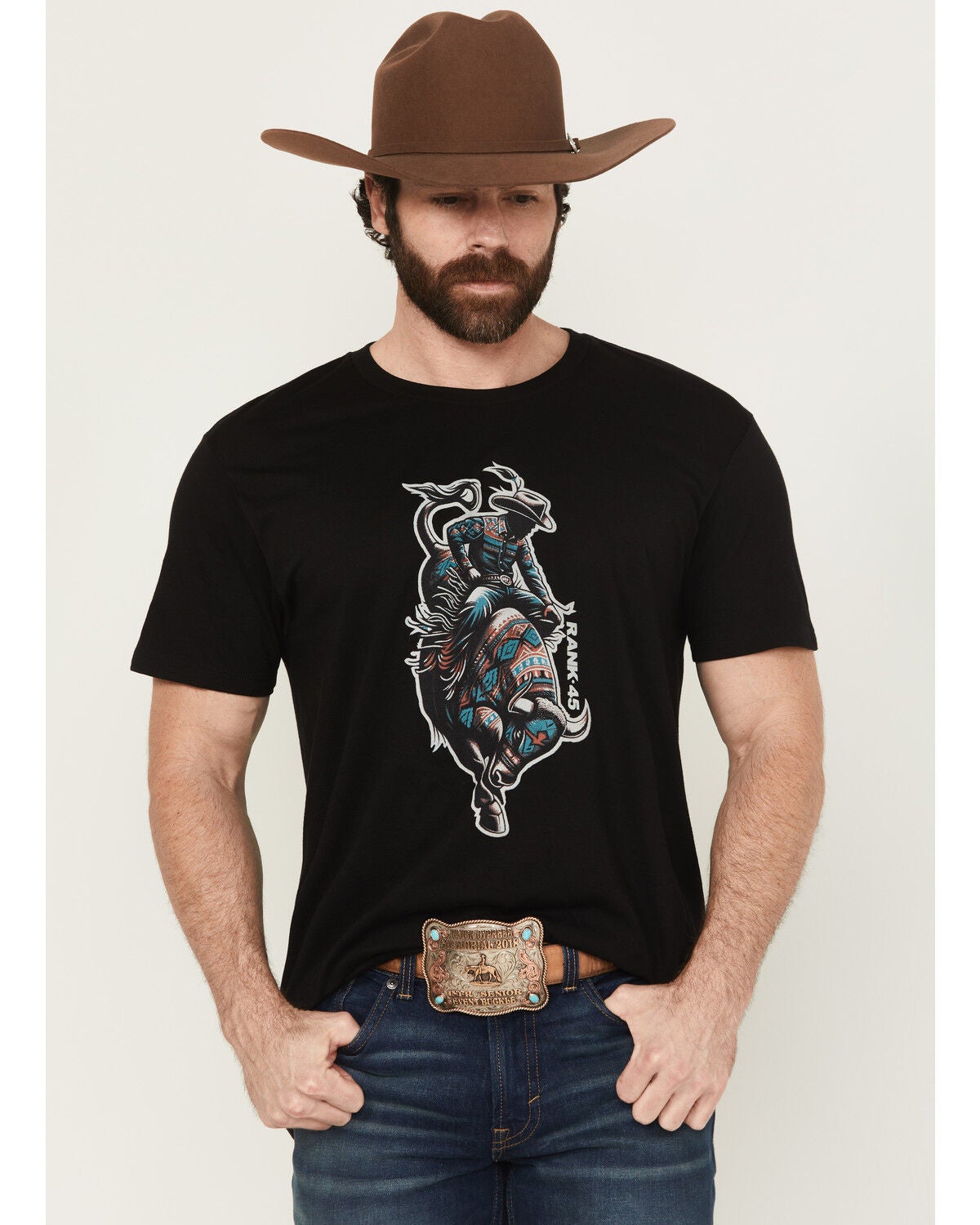 RANK 45&reg; Men's Southwest Bull Short Sleeve Graphic T-Shirt, Black, hi-res