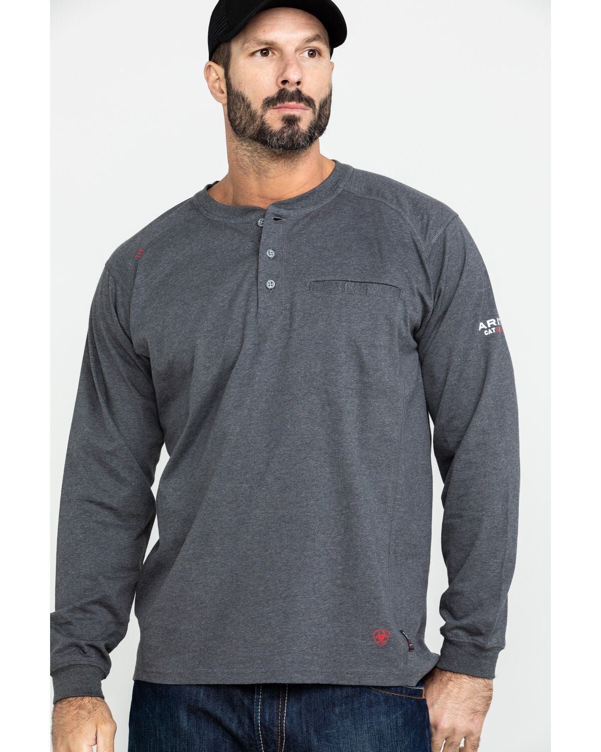 Ariat Men's FR Air Henley Long Sleeve Work Shirt, Charcoal, hi-res