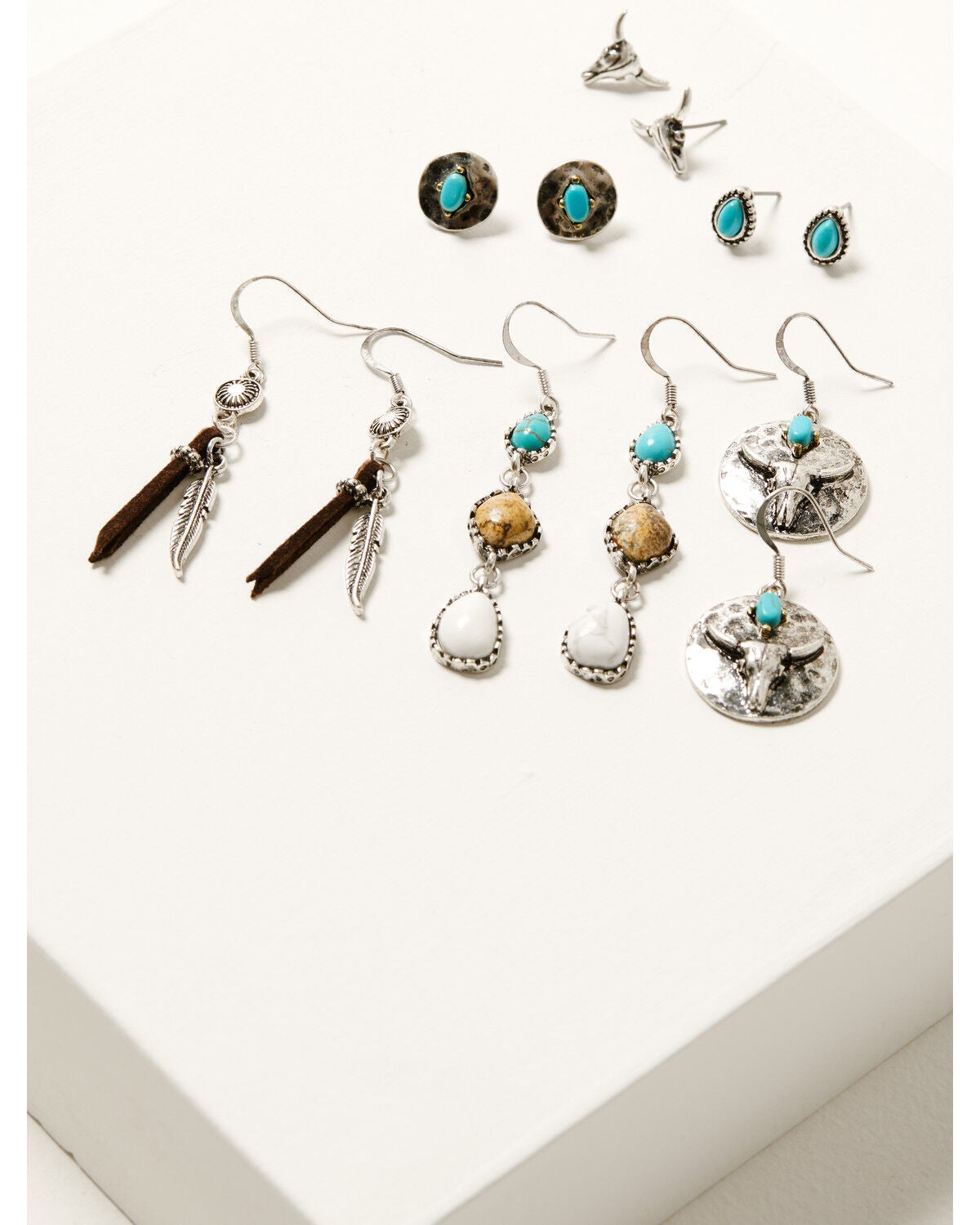 Shyanne Women's Americana Long Horn Earring Set - 6 Piece, Silver, hi-res