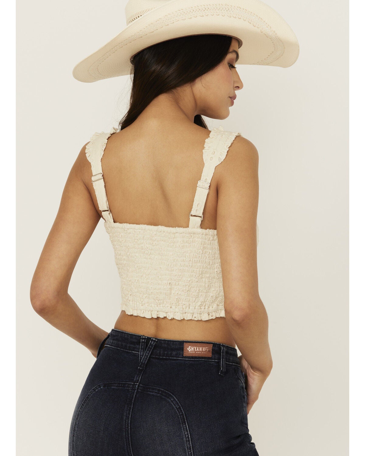 Image #4 - Rock & Roll Denim Women's Eyelet Corset Tank Top, Cream, hi-res