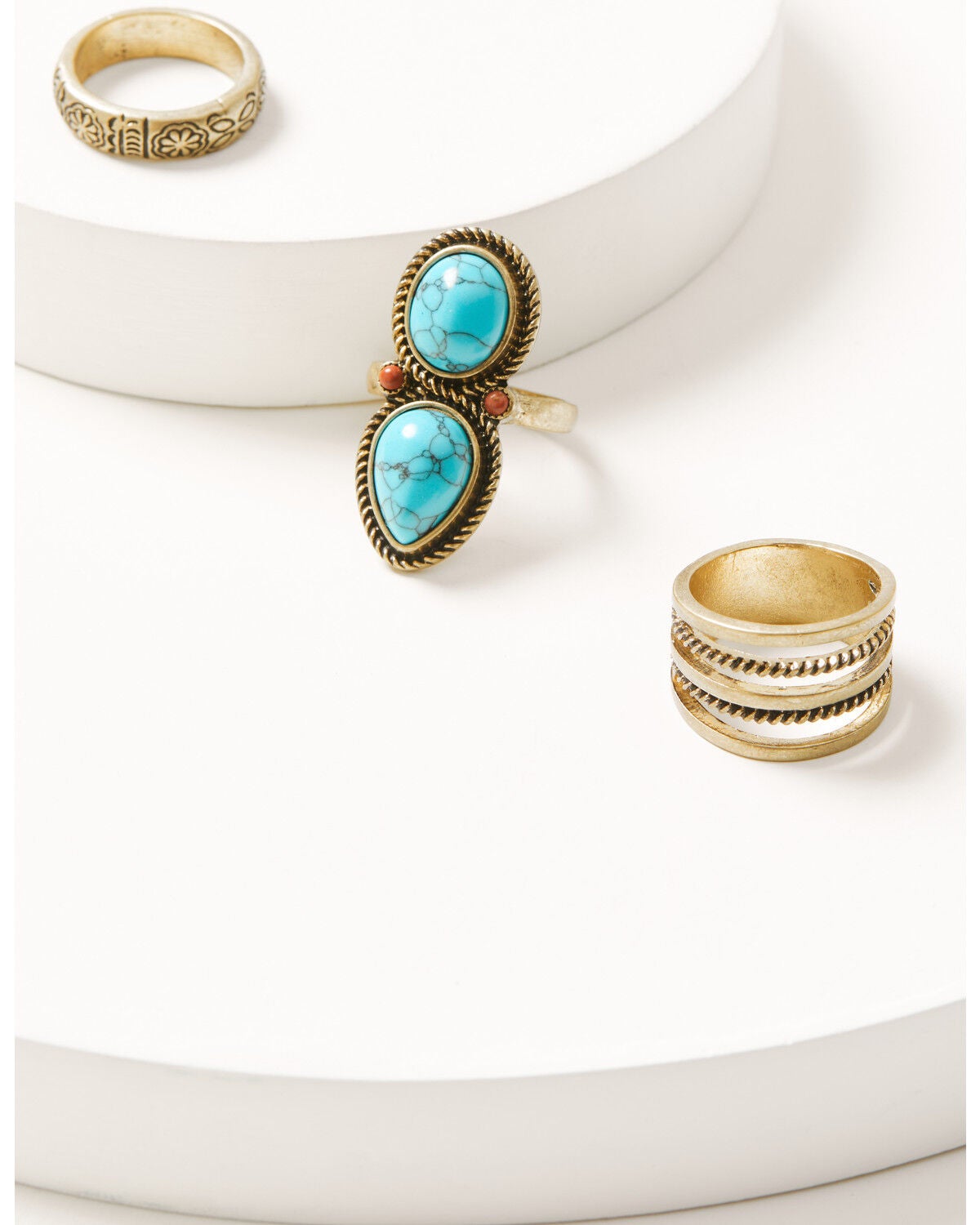 Shyanne Women's Golden Skyland Statement Ring Set - 3 Piece, Gold, hi-res