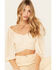 Image #1 - Beyond The Radar Women's Sheer Dot Puff Sleeve Crop Top, Cream, hi-res