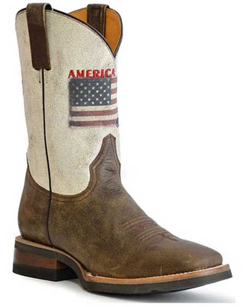 Roper Men's America Strong Performance Western Boots - Square Toe , Brown, hi-res