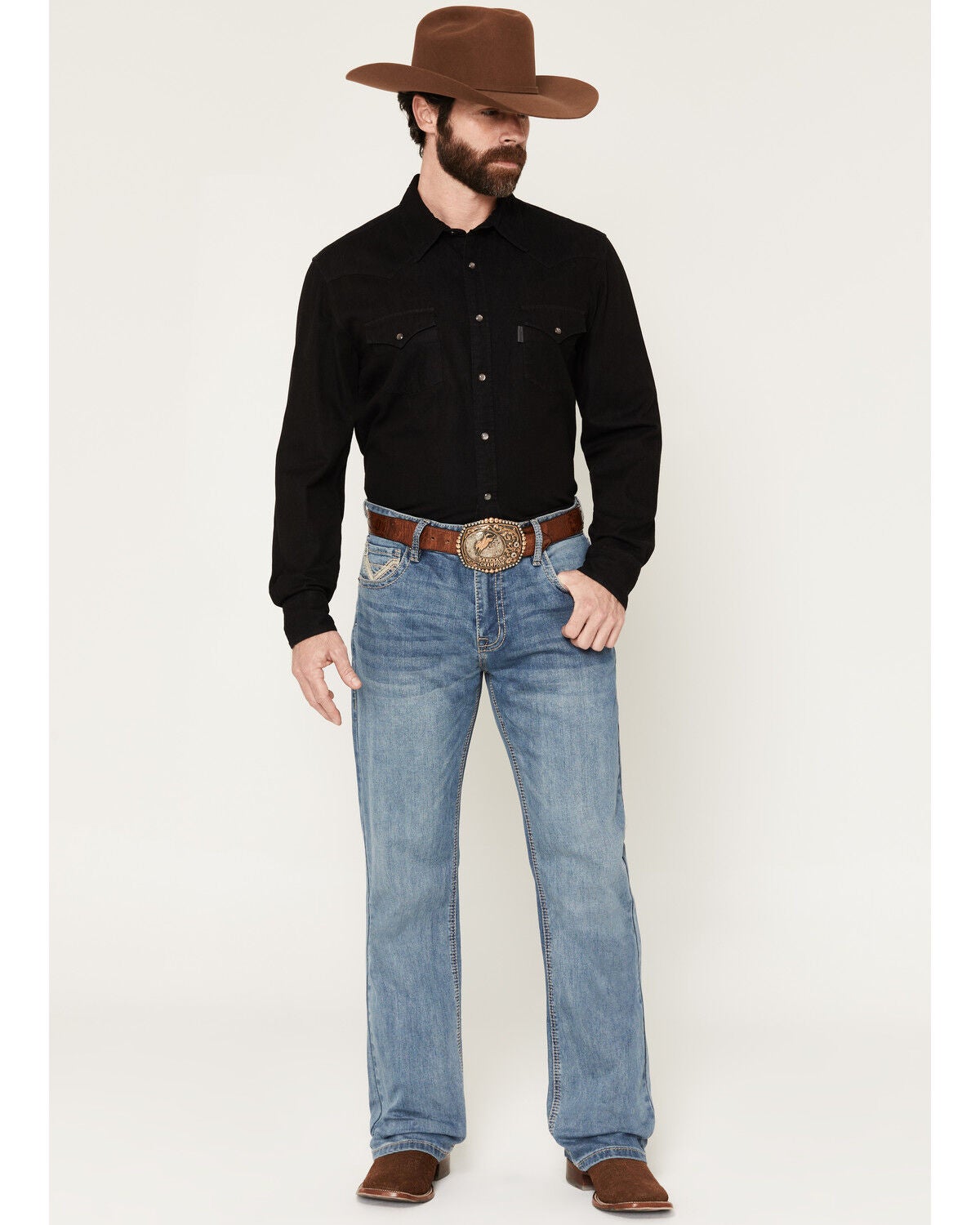 Image #1 - Rock & Roll Denim Men's Double Barrel Medium Wash Relaxed Bootcut Stretch Denim Jeans, Medium Wash, hi-res