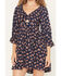 Image #3 - Angie Women's Floral Print Knot Front Mini Dress, Navy, hi-res