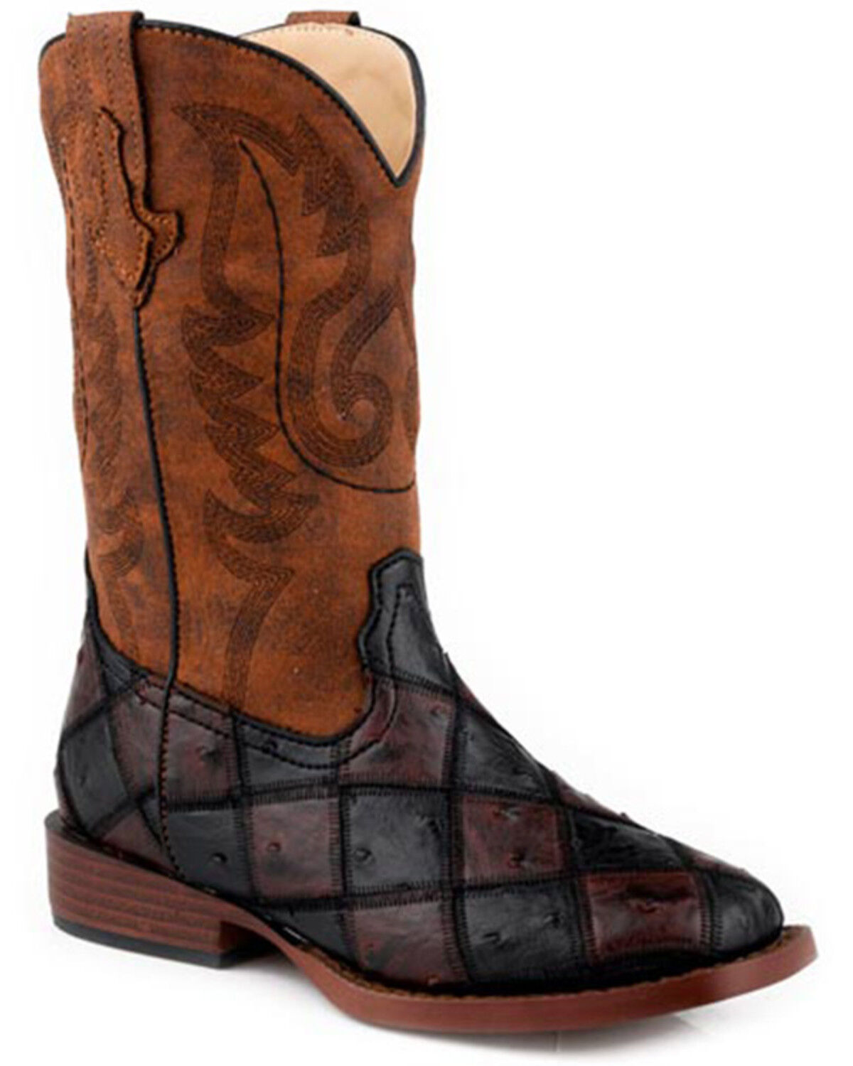 Image #1 - Roper Boys' Bird Blocks Western Boots - Broad Square Toe, Brown, hi-res