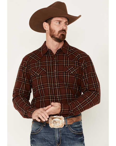 Image #1 - Cody James Men's Rusty Spur Plaid Print Long Sleeve Snap Western Flannel Shirt - Big & Tall, Rust Copper, hi-res