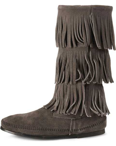 Image #3 - Minnetonka Women's Tall Fringed Boots - Round Toe, Grey, hi-res