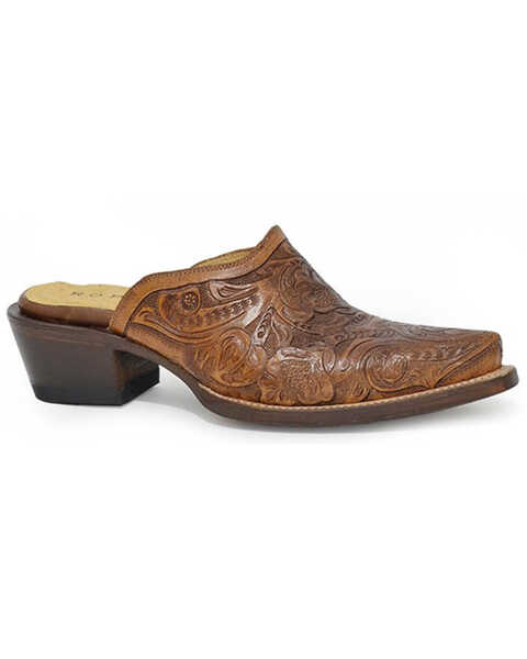 Roper Women's Mary Handtooled Embroidered Mules - Snip Toe , Brown, hi-res