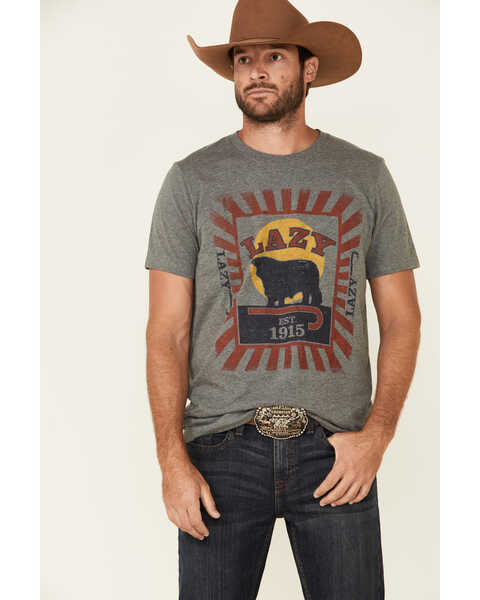 LJ Ranch Wear Men's Gray Sunrise Feed Graphic T-Shirt , Light Grey, hi-res