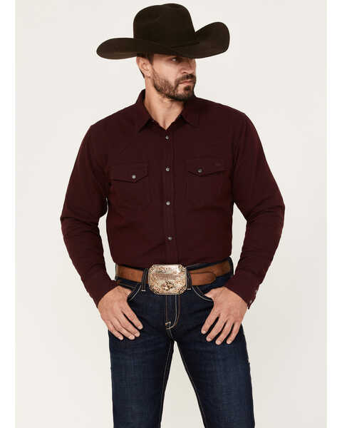 Blue Ranchwear Men's Herringbone Long Sleeve Western Snap Shirt, Burgundy, hi-res
