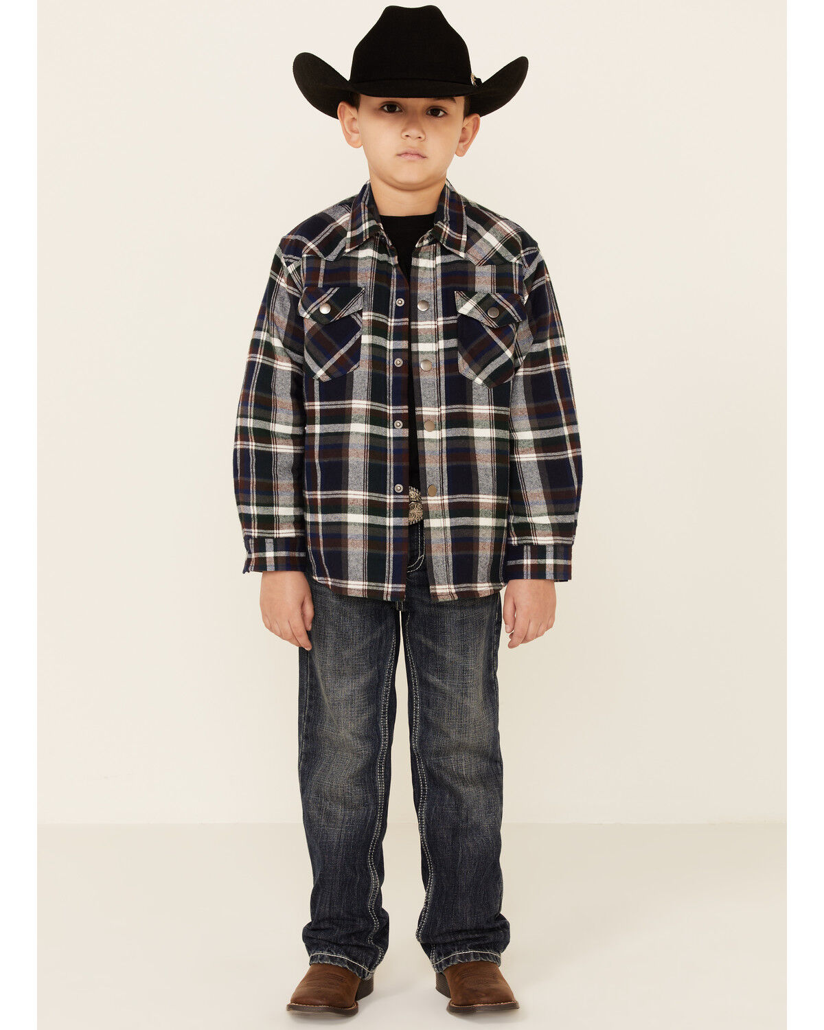 Image #2 - Roper Boys' Plaid Long Sleeve Snap Western Flannel Shirt, Green, hi-res